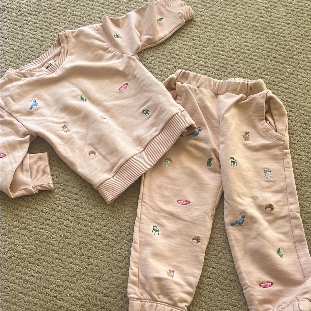 OEUF Kids Pink Embroidered JOGGER Set
